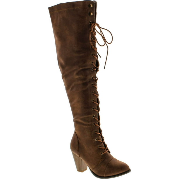 Forever Womens Almond Toe Chunky Heel Knee High Combat Riding Boots 7.5 Tan Forever Womens Almond Toe Chunky Heel Knee High Combat Riding Boots 7.5 Tan